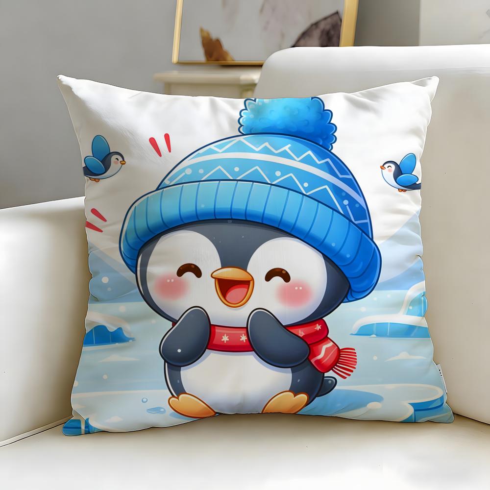 classic cartoon Cute Cartoon Penguin Cushion Cover Soft EasyWash Pillow Case Versatile for Couch Bed Travel and Office