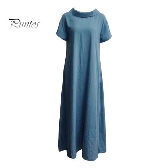 Dress Women Neck Piled Summer Loose Short Sleeves Solid Color Ankle Length Side Pockets Pullover Casual Daily Wear Commute Maxi Dress