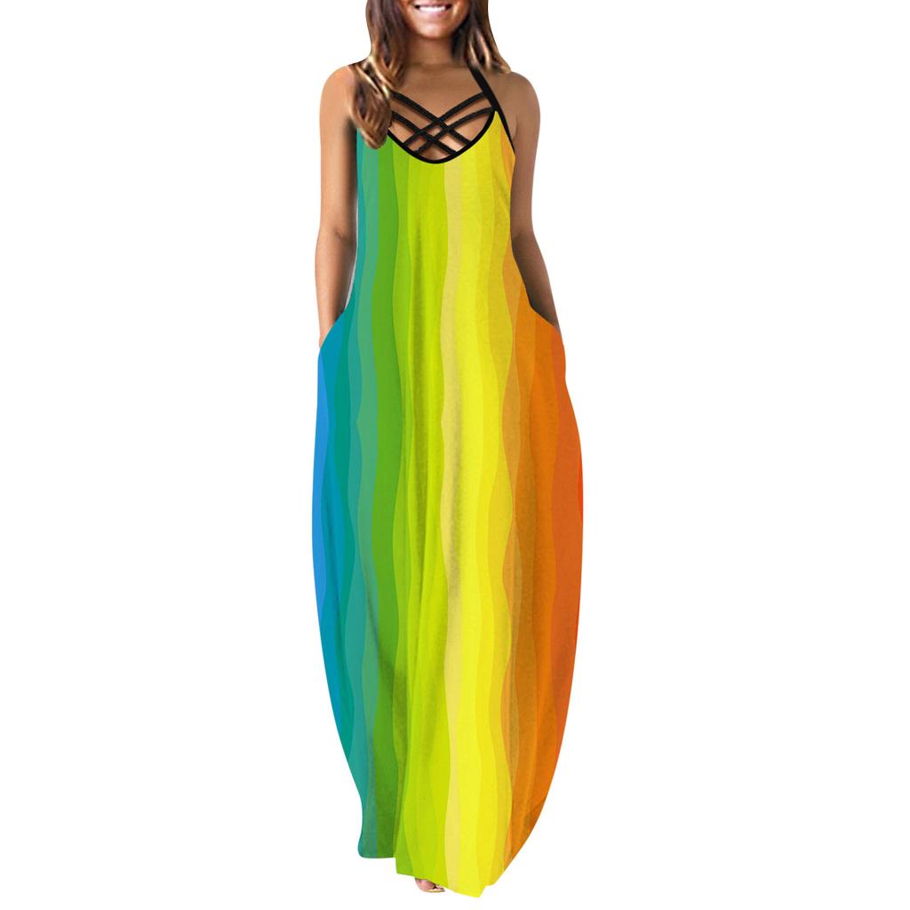 Plus Size Sexy Camisole Dress for Women Clothing Summer Beach Vacation Female Large Size Long Skirt Oversized Floral Dres