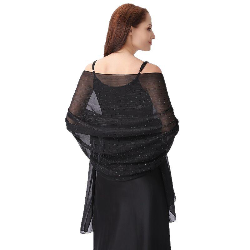 Элегантная шаль-накидка 70*200 см для женщин, официальная, легкий прозрачный шифон, со стразами и серебряной проволокой