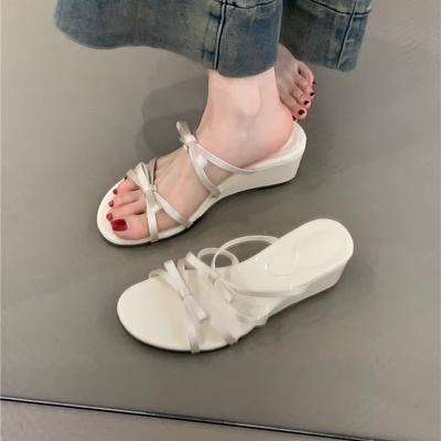 Туфли на танкетке с нежным бантом, новый темперамент, элегантные фиолетовые сандалии с юбкой