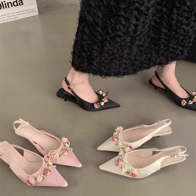 Туфли на шпильке с острым носком, сандалии с французским мыском, обувь в сказочном стиле для женщин, для ношения весной и летом, белые сандалии на высоком каблуке, корейская версия, одинарные туфли