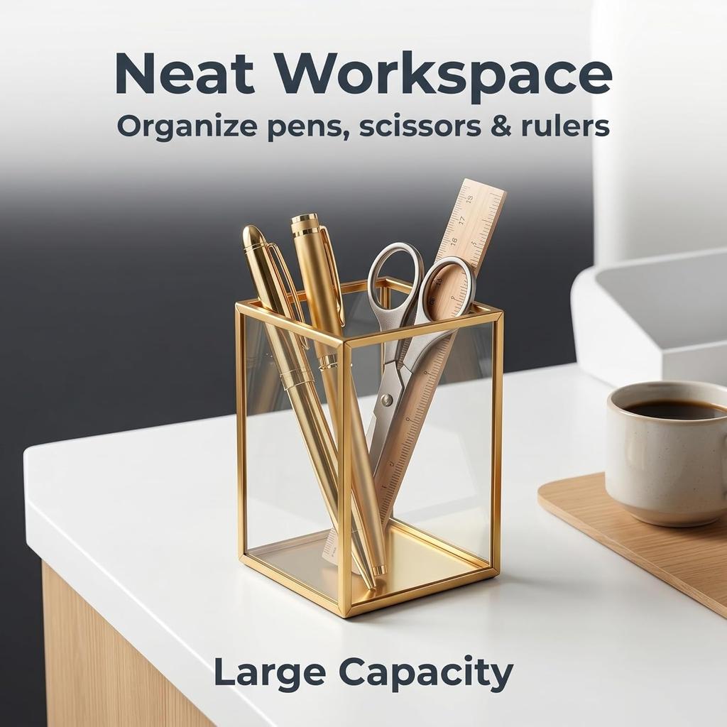 Glass Pen Holder Clear Pencil Cup Desk Organizer Transparent Office Supplies Holder for Pens Pencils Markers Makeup Brush Holder