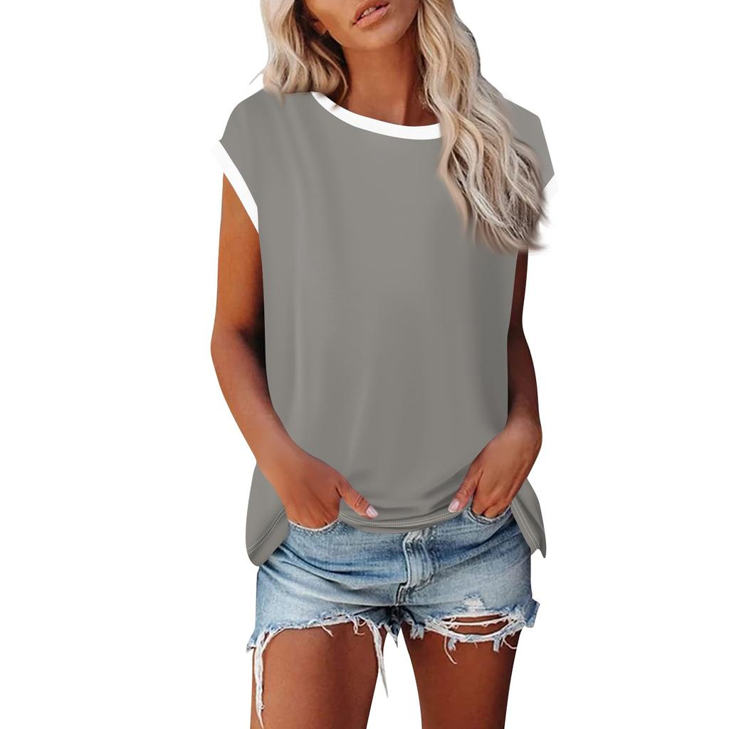 Модная женская однотонная свободная рубашка с круглым вырезом и короткими рукавами, повседневный топ с короткими рукавами