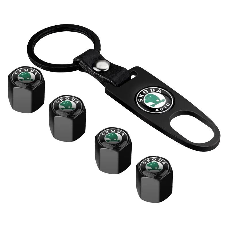 Car Logo Tire Parts Valve Stem Caps Cover Keychain For Skoda Fabia 2 Octavia 3 Rapid Superb Accessories Led Luggage Car Styling ahe200