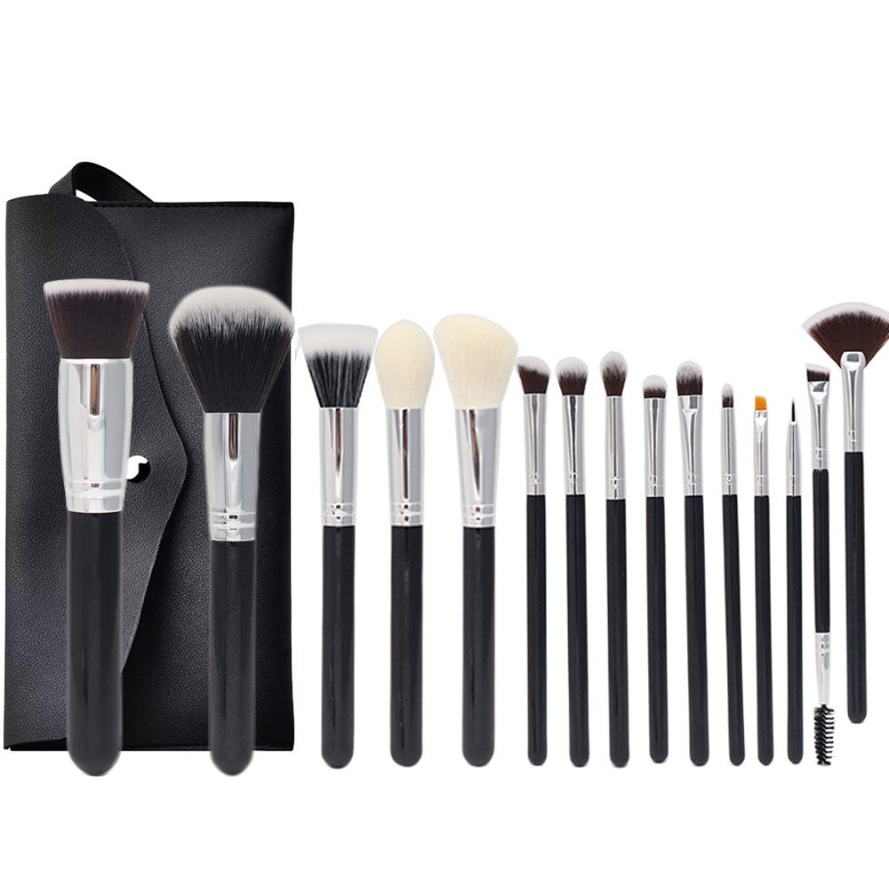 15-Piece Animal Hair Makeup Brush Set: Loose Powder, Eyeshadow, Foundation Brushes