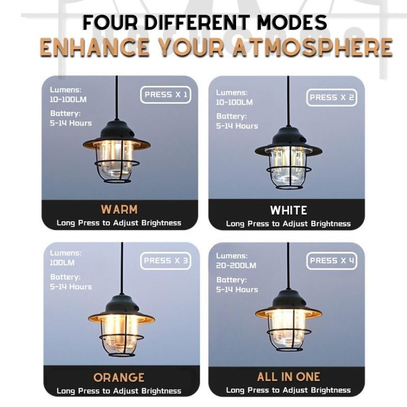 Vintage Lantern Waterproof Camping  Lamp For Outdoor Type-C USB Rechargeable LED 200 Lumens Brightness Adjustable LED