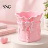 3D Printed Pen Cup Pink Bow Makeup Brush Holder, Desk Organizer, Cosmetic Decorative Holder Brushes & Storage for Vanity Decoration Sundries Container