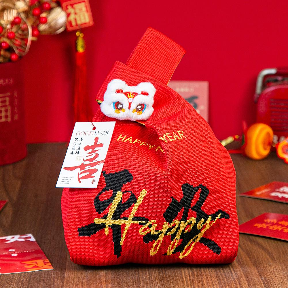 Год Лошади Красный Узел Сумка на Запястье Мультяшный Талисман Пони Вязаная Конфетная Сумка-Тоут Многоразовая Сумка для Покупок Подарочная Упаковочная Сумка