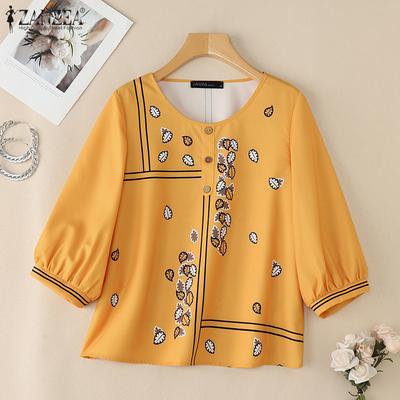 Женская повседневная блузка свободного кроя с V-образным вырезом и рукавом 3/4