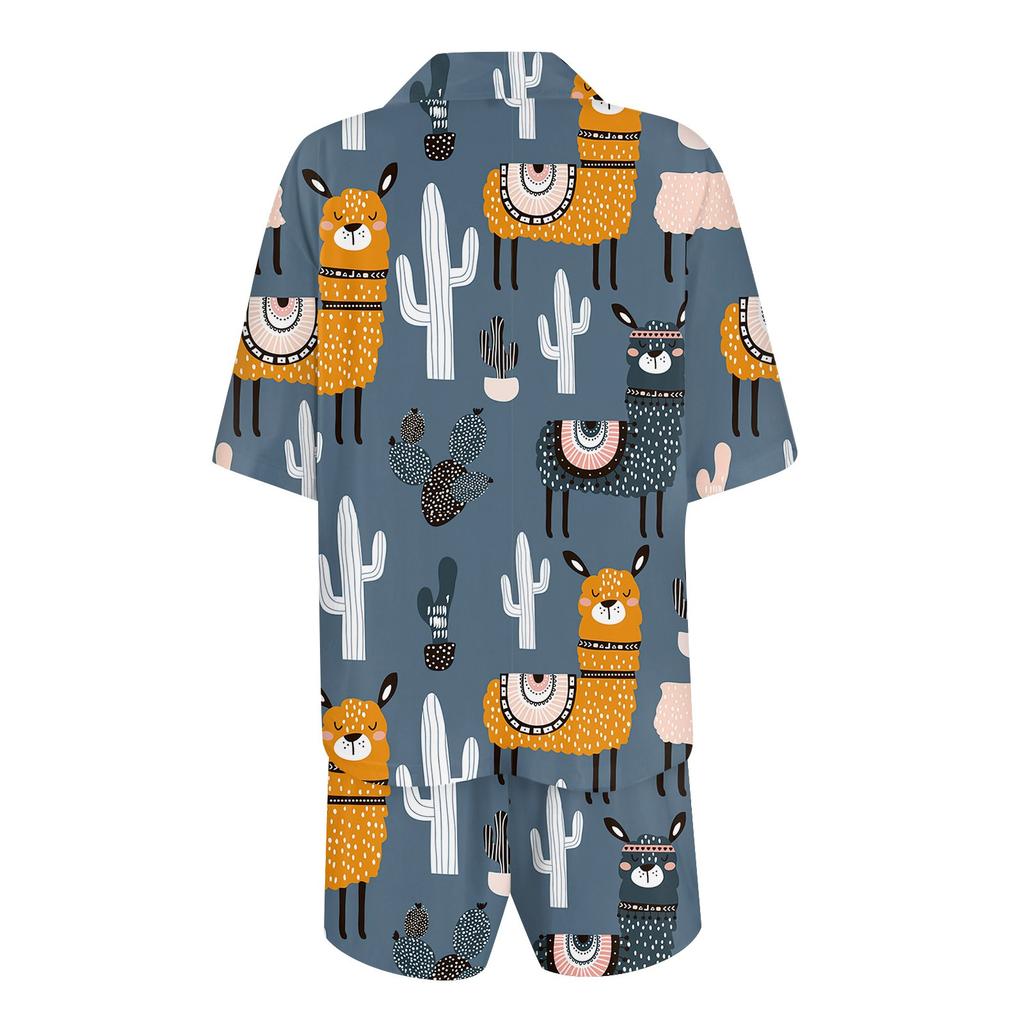 Женская шелковая пижама с пуговицами, домашняя одежда, принт со звездами, короткий рукав, атласный пижамный комплект из 2 предметов