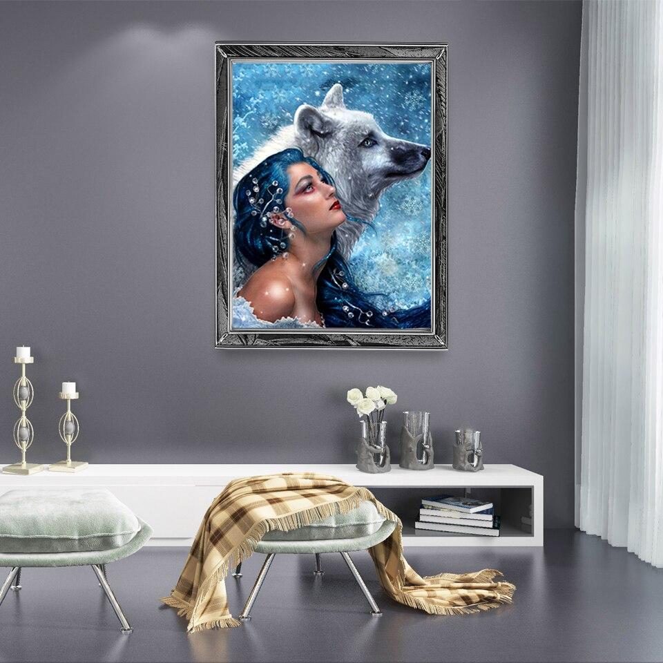 5d Painting Diy New Diamond Wolf Girl Diamond Embroidery Animal Cross Stitch Crafts Full Round Drill Home Decor Art Gift