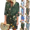 Summer Dresses For Women 2024 Fashion Casual Printed Loose V Neck 3/4 Sleeve Dress