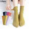 5 Pairs Lot Summer Thin Solid Women's Socks Set Harajuku Simplicity White Long Socks Kawaii Nude Fashion for Schoolgirl Japanese