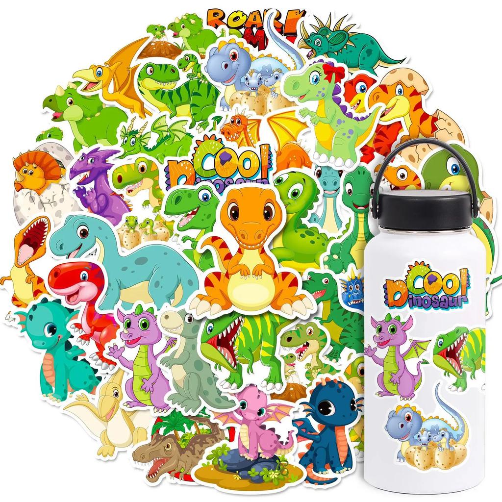 50pcs Cartoon Dinosaur Sticker for Children Water Bottle Skateboard Waterproof Graffiti Stickers