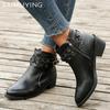 Заостренный носок массивные женские ботильоны кожаные туфли на среднем каблуке в стиле ретро 2025 года дизайнерские туфли-лодочки готические зимние туфли челси Botas De Mujer