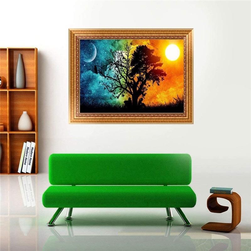 5D Diy Diamond Painting Moonlight Moon Multicolored Tree Landscape Painting Living Room Decorative Painting