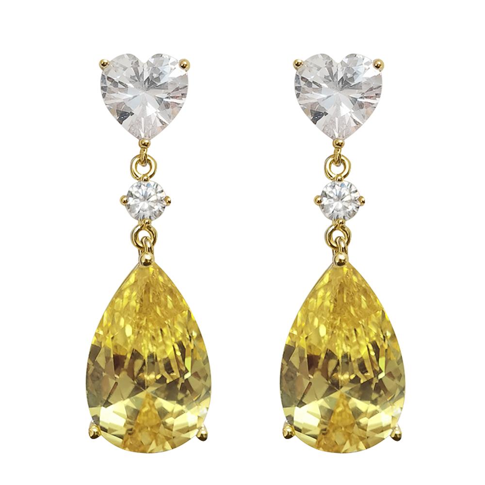 Huitan Temperament Yellow Pear Cubic Zirconia Drop Earrings Luxury Fashion Women Ear Accessories for Engagement Wedding Jewelry