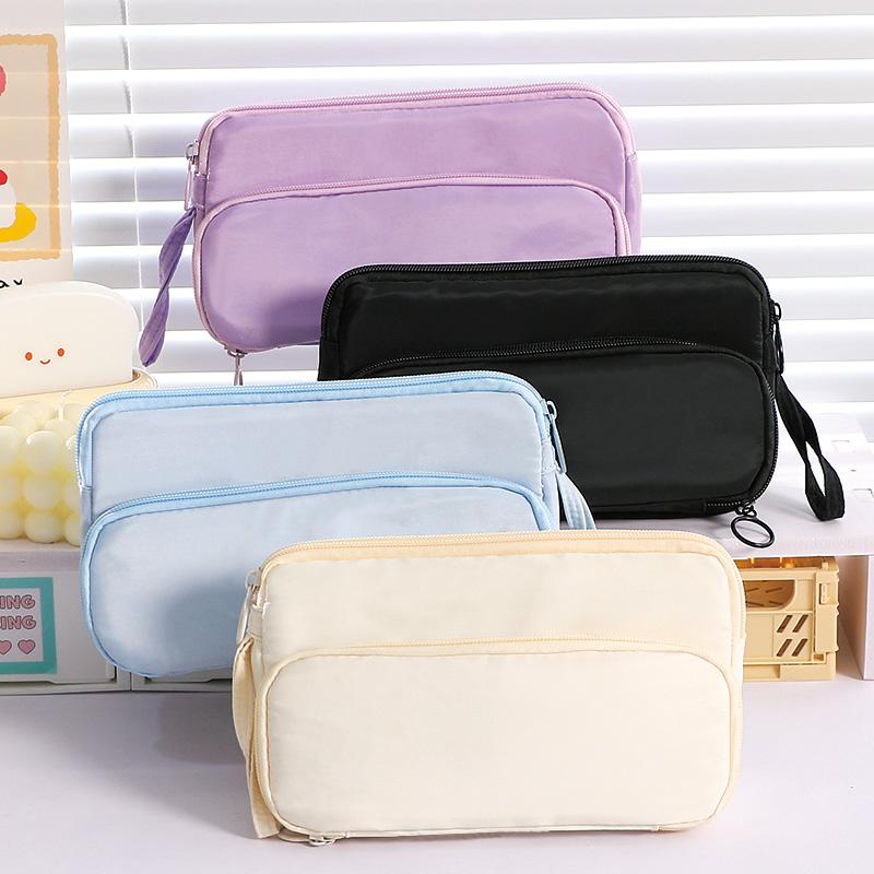 1pcs Pencil Case Triangle Pen Bag Staged Pocket Multi Mesh Storage Trasparent Back Pocket Stationery Organizer Pouch
