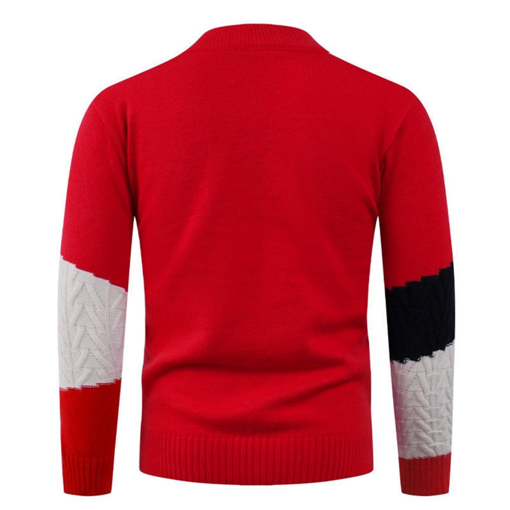 Мужской повседневный свитер в стиле колор-блок, теплый и модный пуловер, в сочетании с вязаным свитером с круглым вырезом внутри