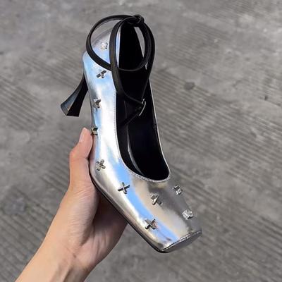 Модные туфли-лодочки с перекрестными ремешками 2025 Новые классические танцевальные туфли Черные ретро туфли на высоком каблуке Женские туфли на массивном каблуке Мэри Джейн из кожи