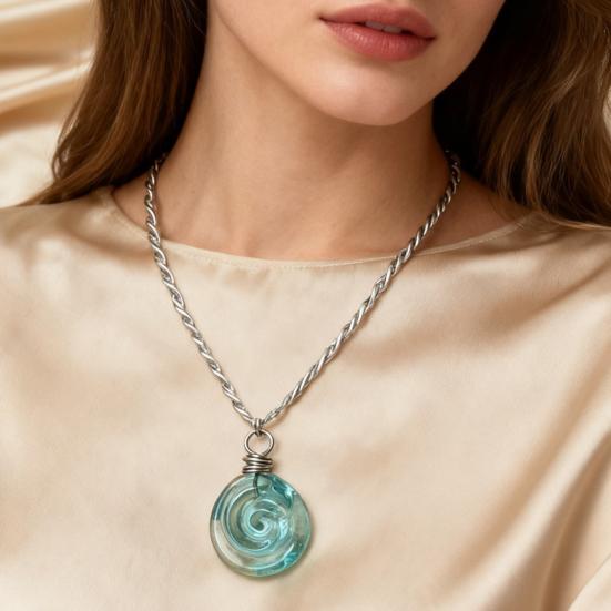 Серьги-спирали из переработанного стекла, ожерелье, ручная работа, уникальные, глубина отражает свет, серьги-крючки, кулон-ожерелье