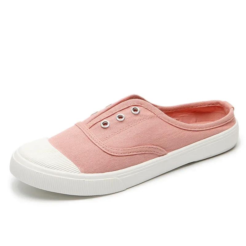 Женские вулканизированные туфли 2025 года, летние новые полутапочки, парусиновые туфли, женские тонкие стильные студенческие универсальные повседневные туфли