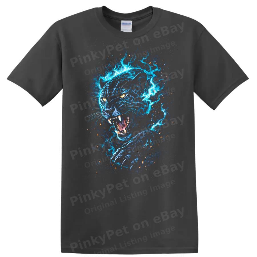 Blue Panther Electric Glow T Shirt Graphic Animal Wild Tee Art Design