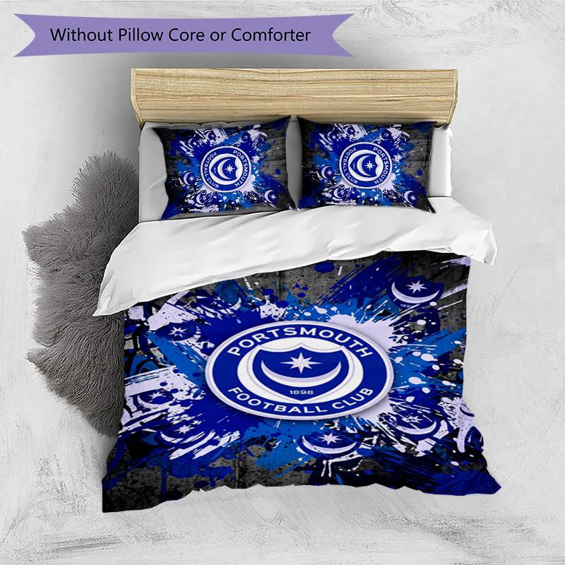 Portsmouth FC Printed 3PCS Bedding Set Breathable Duvet Cover with Pillowcases Decorative Bed Linen for Bedroom Home