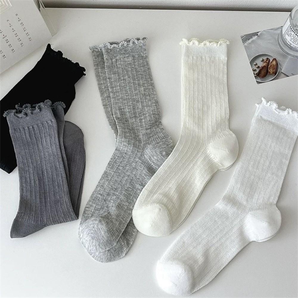 Sweet Solid Color Mesh Mid Tube Socks Lace Ballet Style Lolita Socks Hollow Out Ultra-thin Ultra-thin Socks JK