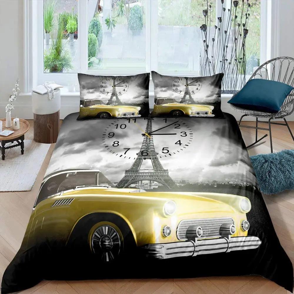 Пододеяльник «Эйфелева башня» Романтичный Современный Городское здание Парижа Красный и Синий Пододеяльник для пары Аксессуары Декор для девочки-подростка
