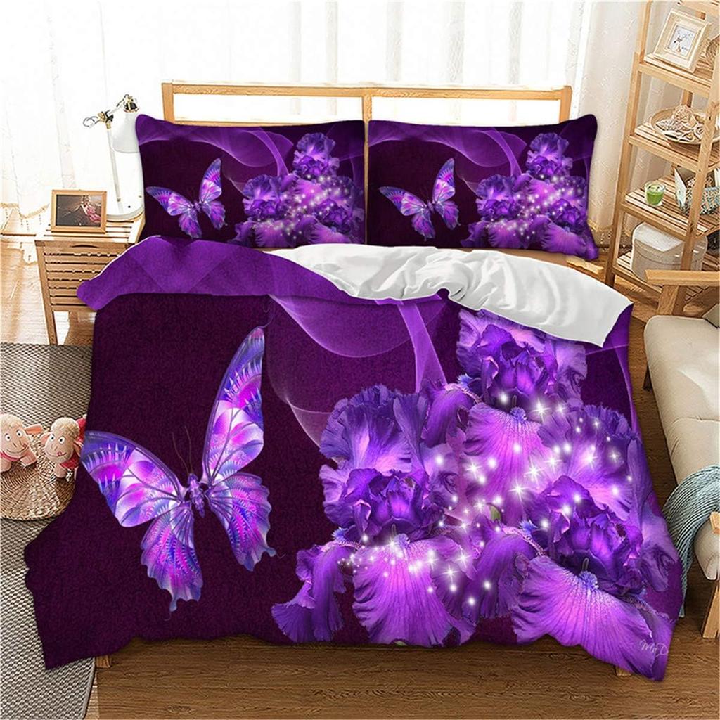 Beautiful Butterfly Duvet Cover Set Twin King Size,Butterfly Floral Print Bedding Set For Girls Women,Boho Style Comforter Cover