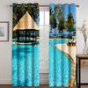 Полиэстеровая полутеневая штора с 3D-печатью, Дешевое тонкое затенение, Естественное море, Пляжный пейзаж, Спальня, Гостиная, Домашний крючок Деко