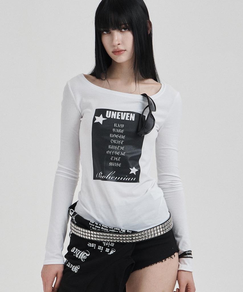 ILLIO White Uneven Graphic Longsleeve
