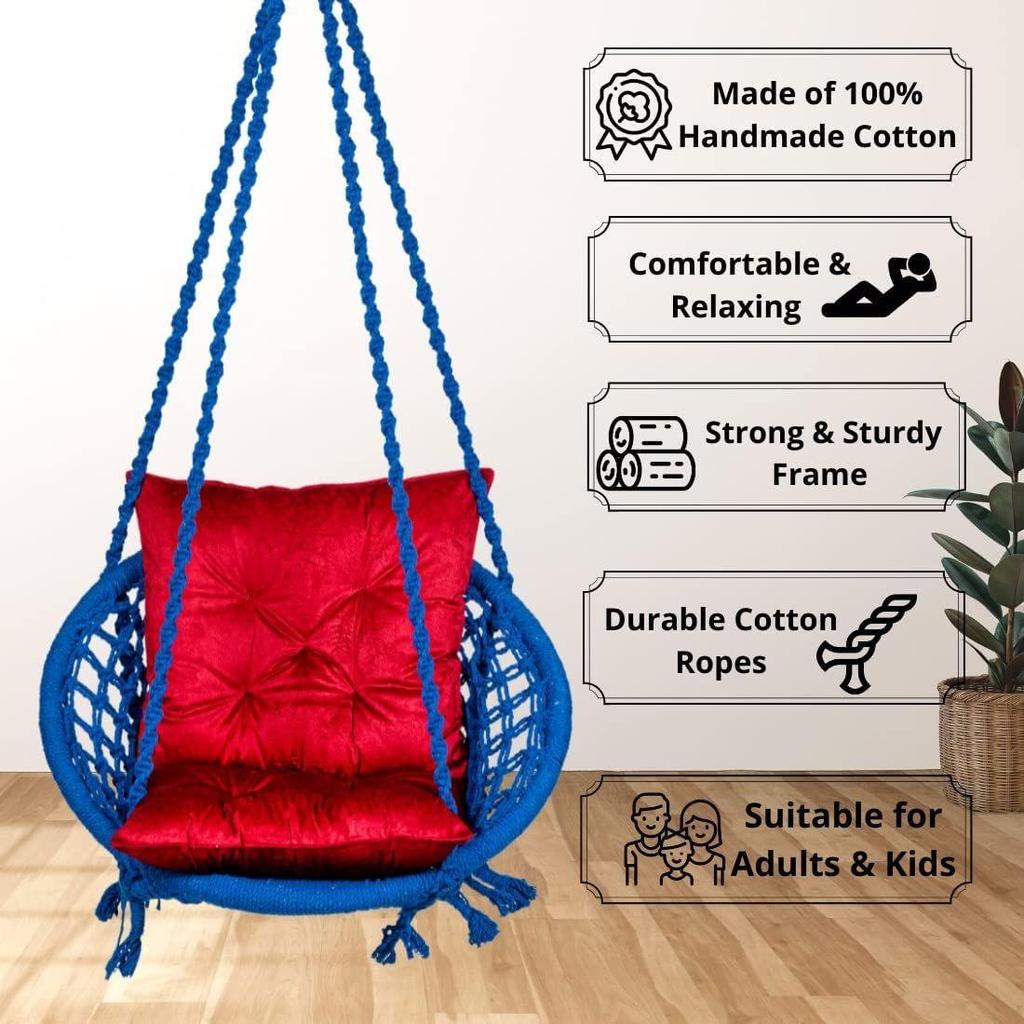 Хлопковое круглое кресло-качалка для взрослых для дома/Качели Jhula для балкона, в помещении/Подвесные качели-гамак/Деревянное кресло-качалка Unjal/Вместимость до 120 кг