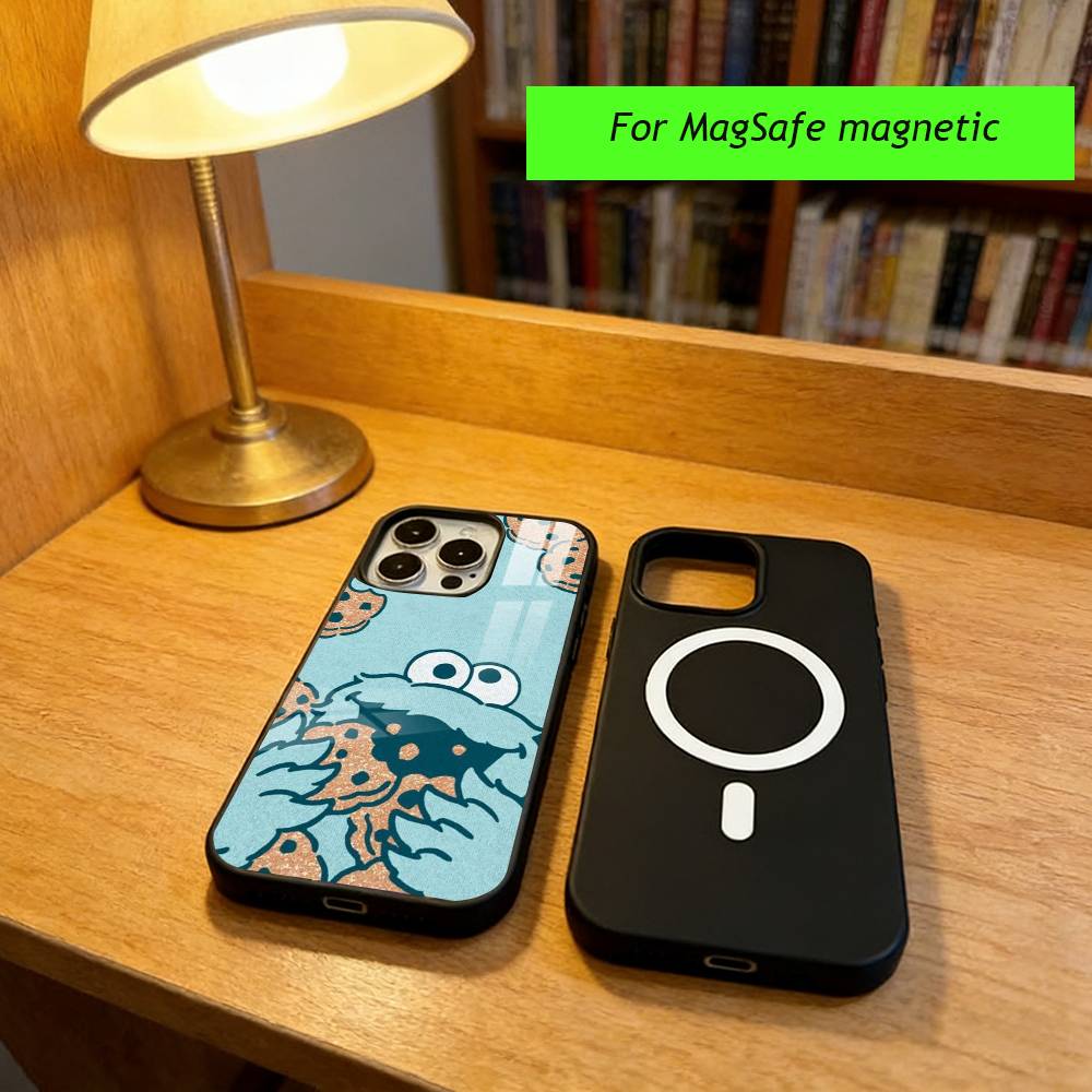 Cute Cartoon C-Cookie Monster Phone Case For iPhone17,16,15,14,13,12,11 Plus,Pro Magnetic For Magsafe Wireless Charging