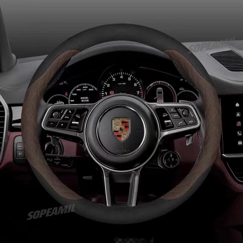 DFRG8 Car Logo Steering Wheel Cover For Porsche Cayenne Panamera Macan Taycan 718 911 997 987 Boxste Automotive Interior Accessories