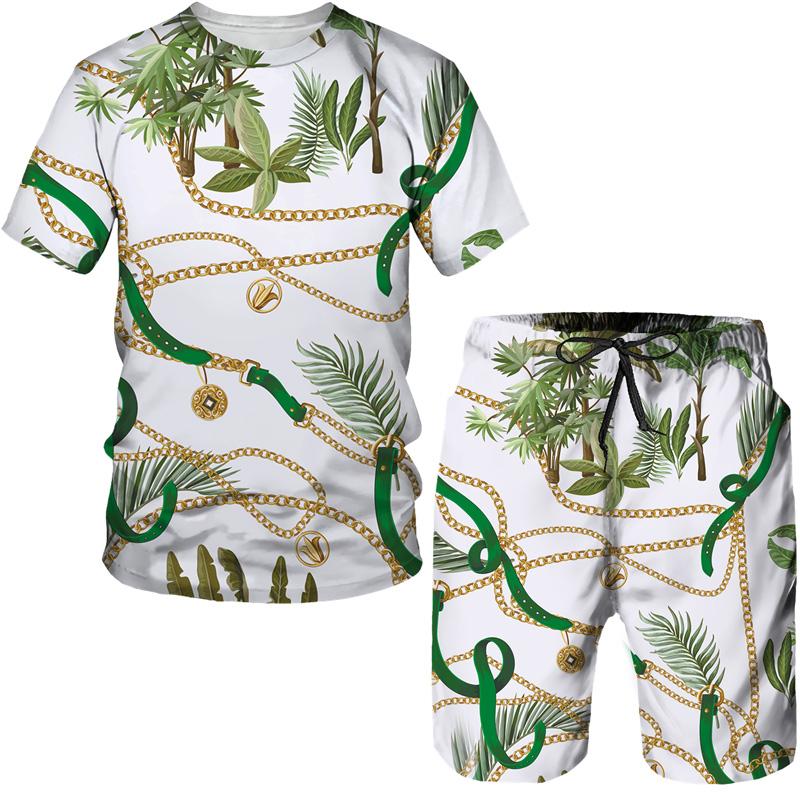Летняя роскошная цепочка с 3D принтом футболки/шорты/костюм для мужчин и женщин уличная одежда в гавайском стиле повседневный спортивный костюм из 2 предметов