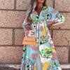 2025 новая женская одежда, весна-лето, повседневный стиль отдыха, платье с V-образным вырезом и принтом
