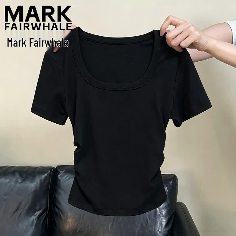 Mark Fairwhale Женская приталенная короткорукавная футболка с квадратным вырезом и сборками