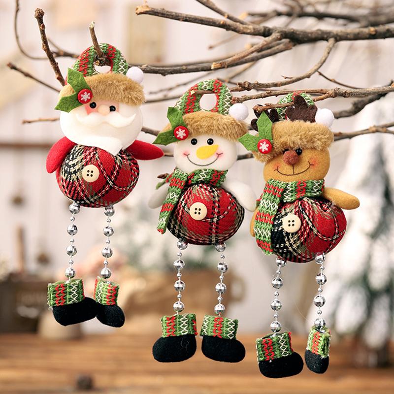 Navidad Christmas Decoration Plaid Christmas Pendant Christmas Tree Pendant Bead Leg Pendant Xmas Tree Decor Figurine Ornament