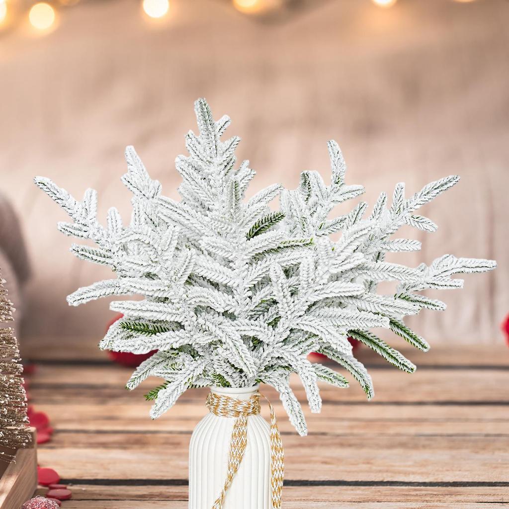 20Pcs Christmas Norfolk Branches Tree Needle Real Touch White S Sprigs for Entryway Home