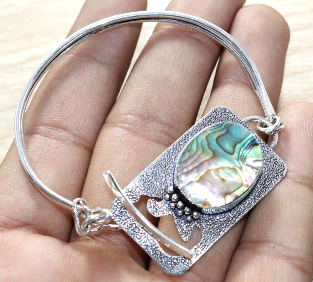 Abalone Shell 925 Silver Plated Bangle 7" Best Gift For Women Fashion Sale q7O03