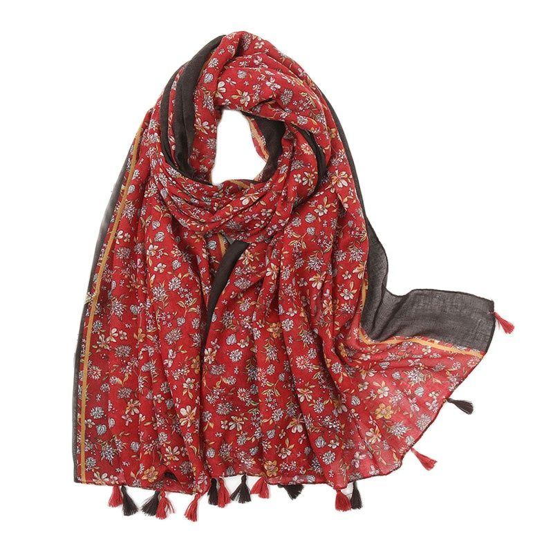 Испанский Роскошный Бренд Темно-синий Прекрасный Цветочный Кисточка Вискозный Шаль Шарф Женский Высокое Качество Накидка Повязка на Голову Bufandas Мусульманский Хиджаб