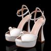 Fashion 14cm Ultra High Heels Luxury Pearl Peep Toe Women Sandals Fashion Platform Wedges Chunky Gladiator Sandals Summer Wedding Shoes