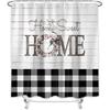 MERCHR Buffalo Check Plaid Shower Curtain 72 x 72 Inch, Farmhouse Wooden Board Shower Curtain, Rustic Flower Home Sweet Home Bath Curtain Polyester