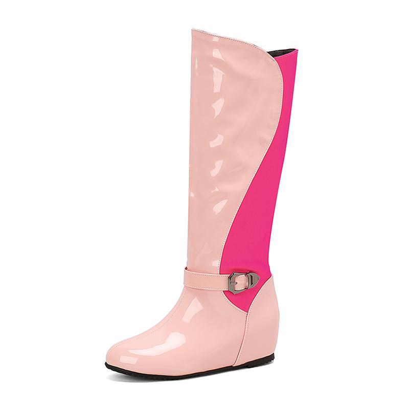 Women's flat-bottomed boots autumn and winter new large-size medium boots solid color versatile casual inner heel boots
