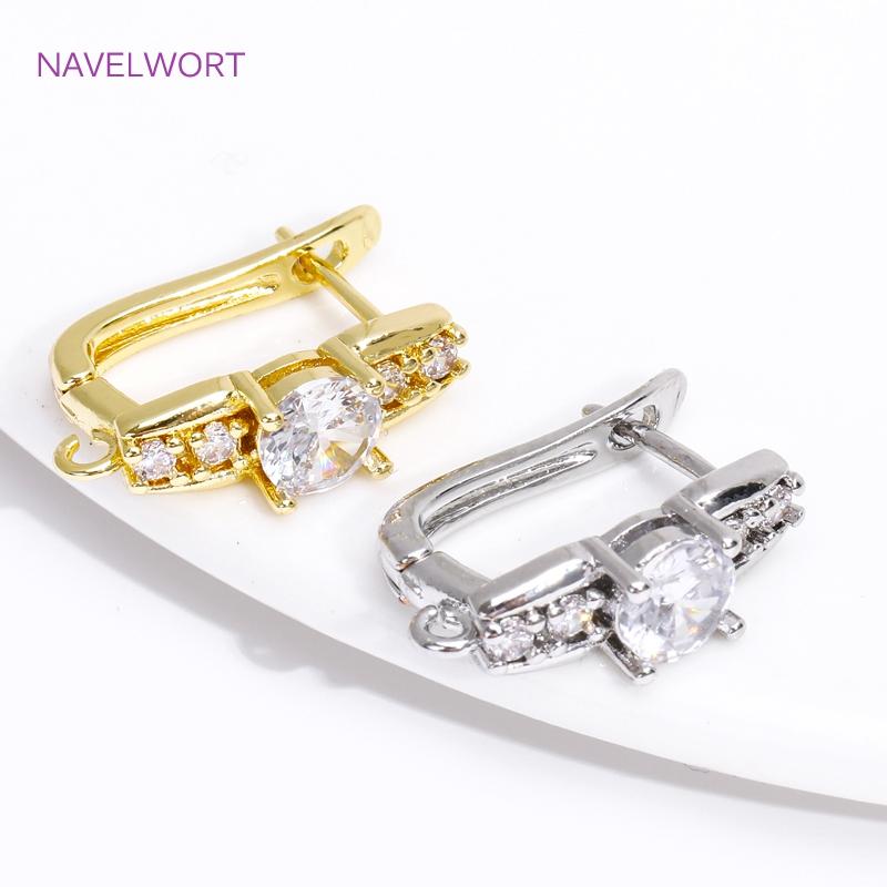 Luxury 18K Gold Plated Brass Inlaid Zircon Earring Hooks Clasps Fasteners For Jewelry Making DIY Earrings Accessories Wholesale