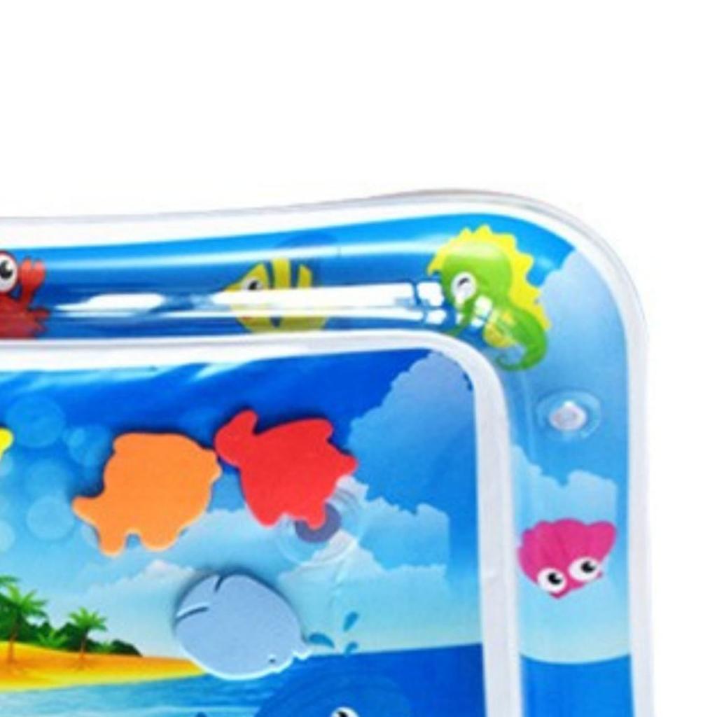 Baby Water Play Mat PVC Inflatable Fish Patterns Rectangle Shaped Water Pad for Children Blue