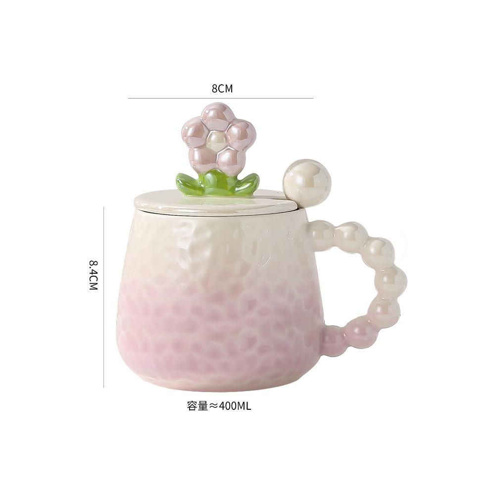 Colorful Flower Ceramic Cup High Value Mug Girl's Heart Souvenir Gradient Pearlescent Glass Cup Coffee Cup